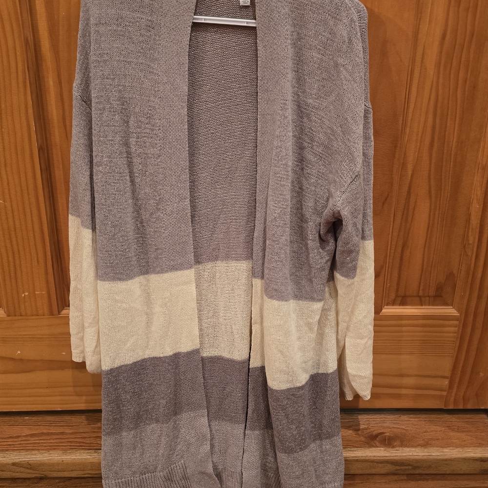 Mud Pie Beige and Gray Striped Cardigan